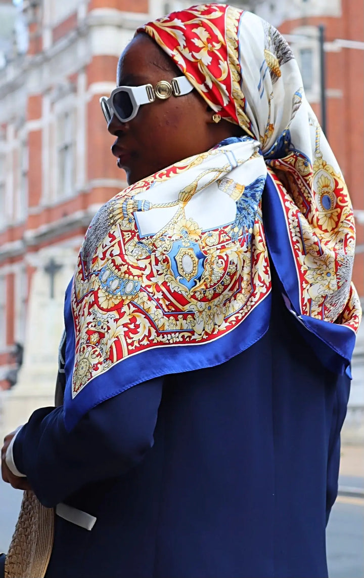 100% Pure Mulberry Silk Scarf, Jewels Collection, Blue Tassel