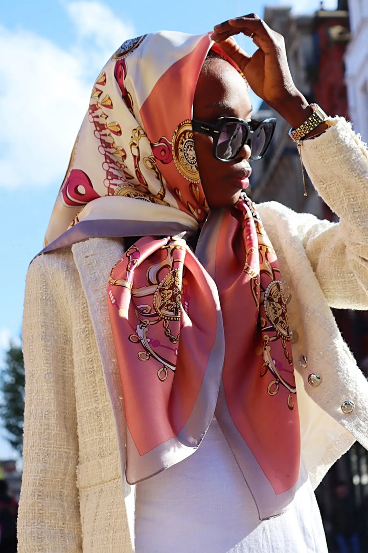 100% Pure Mulberry Silk Scarf, Jewels Collection, Pink Buckle