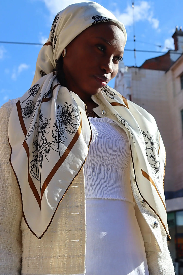 100% Pure Mulberry Silk Artisan Bloom, Black Butterfly Scarf