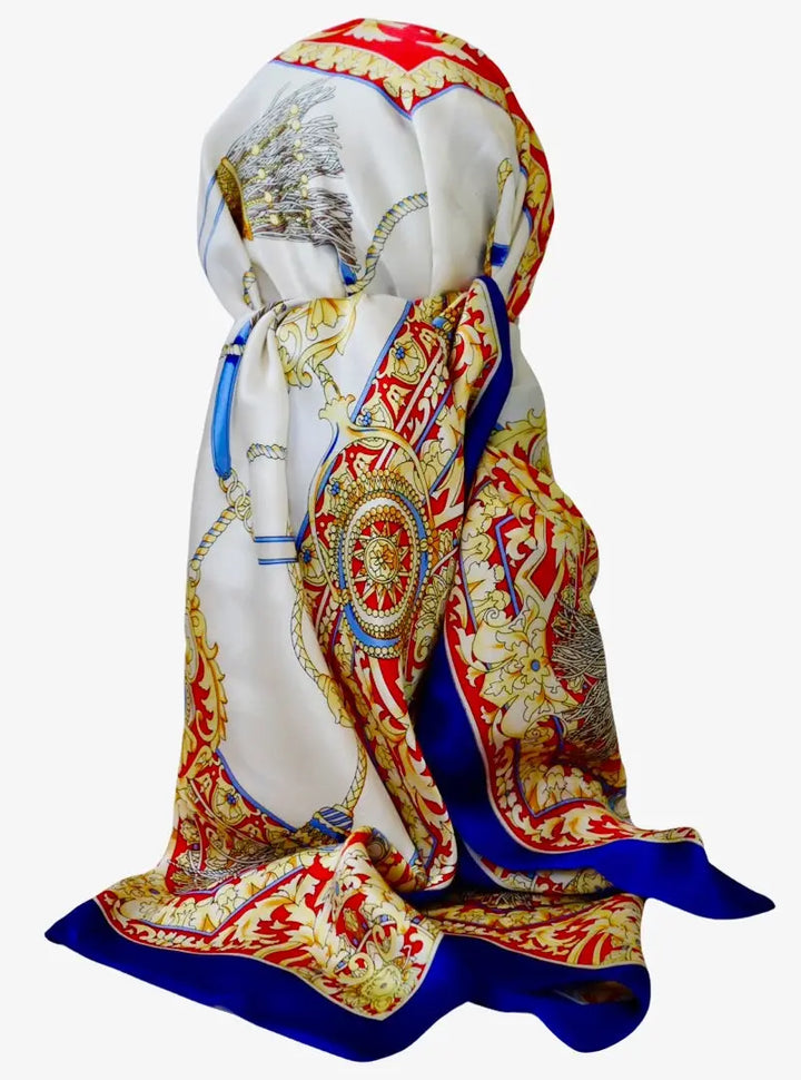 100% Pure Mulberry Silk Scarf, Jewels Collection, Blue Tassel