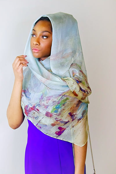 100% Pure Mulberry Silk, Sheer Rectangular Headscarves