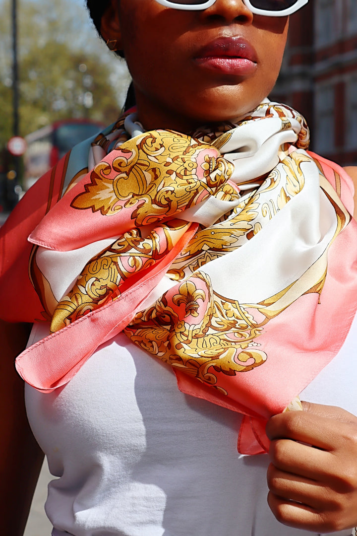 100% Pure Mulberry Silk Scarf, Jewels Collection, Golden Salmon