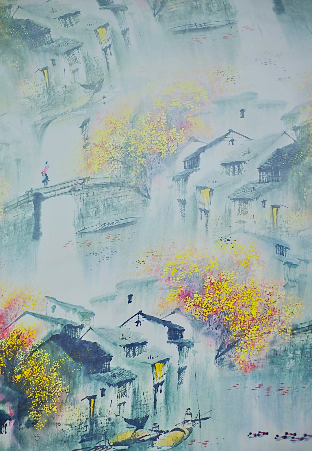 100% Pure Mulberry Silk, Sheer Rectangular Headscarves Water Village