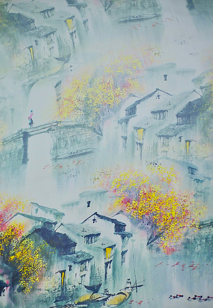 100% Pure Mulberry Silk, Sheer Rectangular Headscarves Water Village