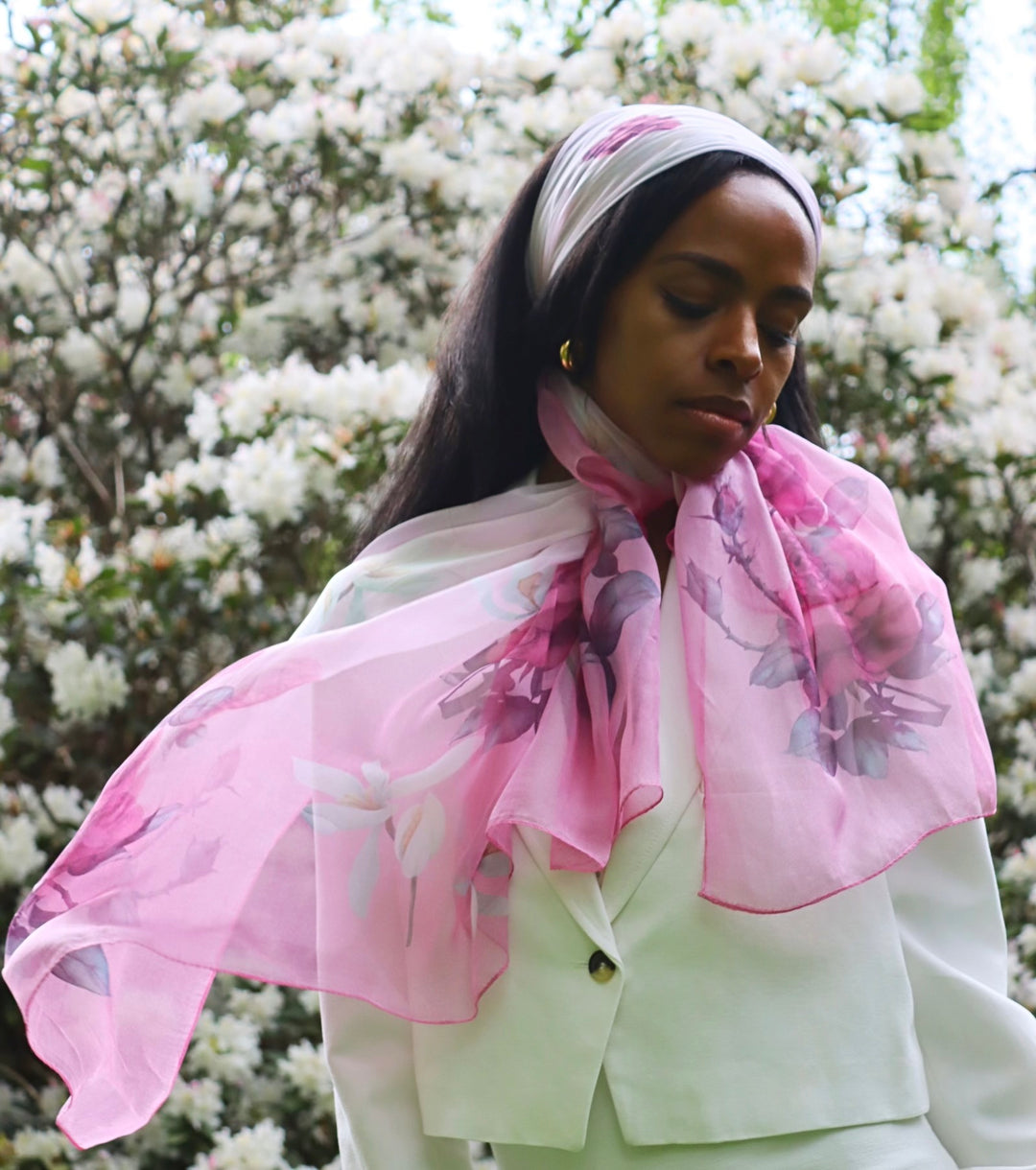 Beautiful Head Wraps Pink Beautiful Head Scarf 100% Pure Mulberry