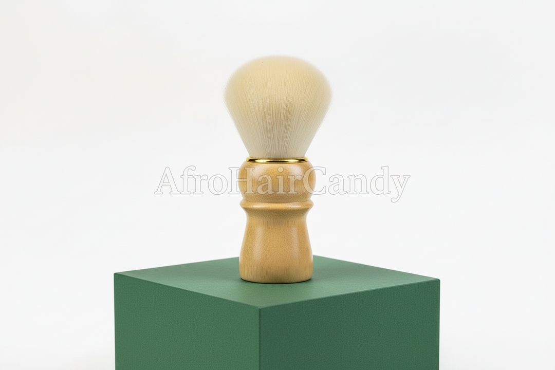 Bamboo Shaving brush with wooden handle and white bristles on a white background