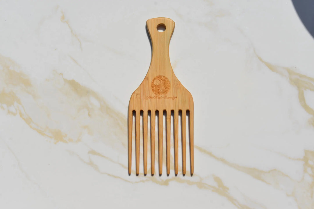Bamboo afro comb for split ends prevention and healthy scalp circulation