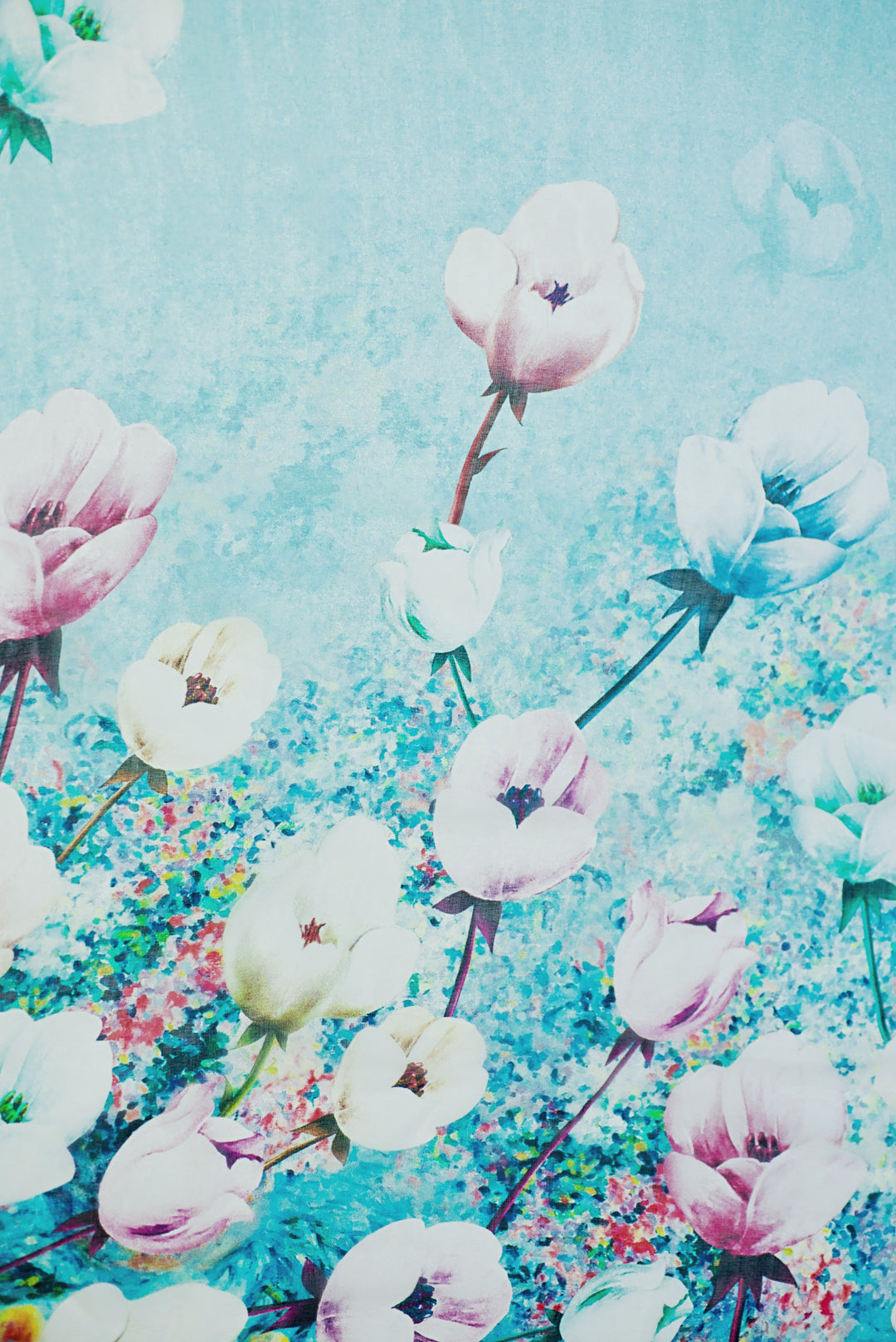 100% Pure Mulberry Silk, Sheer Rectangular Headscarves Blue lily