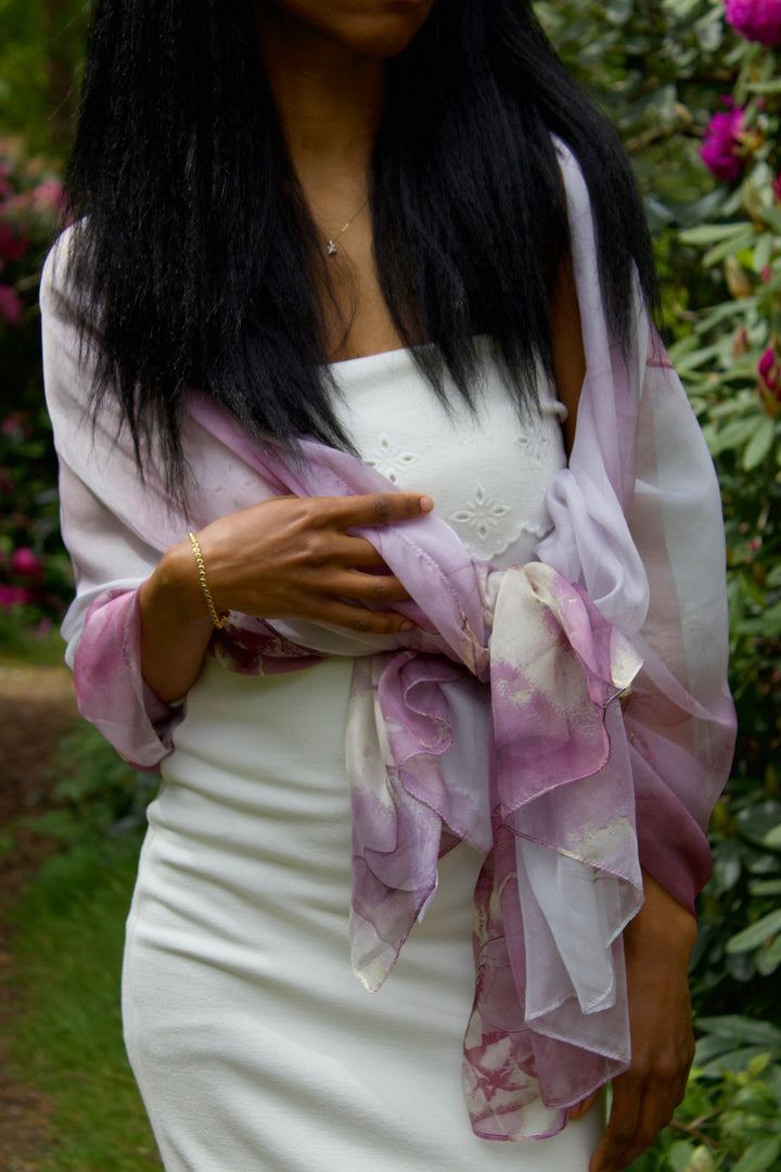 100% Pure Mulberry Silk, Ethereal Sheers Collection Gold Leaf Scarf