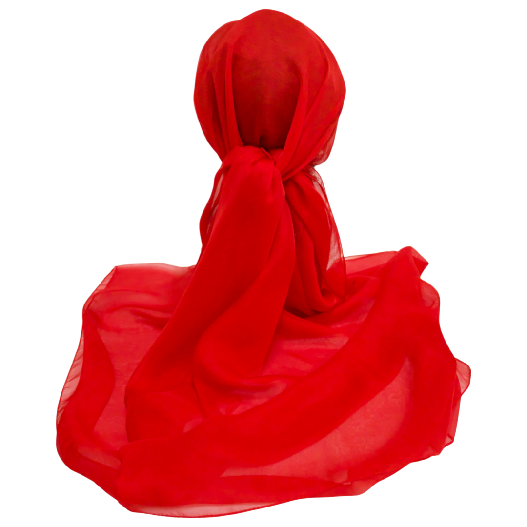 100% Pure Mulberry Silk Red, Sheer Elegance Scarf